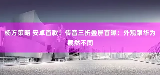 杨方策略 安卓首款！传音三折叠屏首曝：外观跟华为截然不同