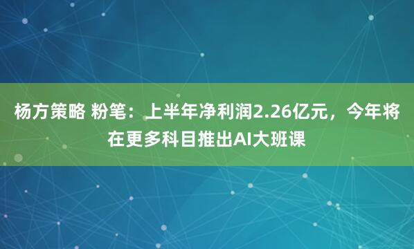 杨方策略 粉笔：上半年净利润2.26亿元，今年将在更多科目推出AI大班课